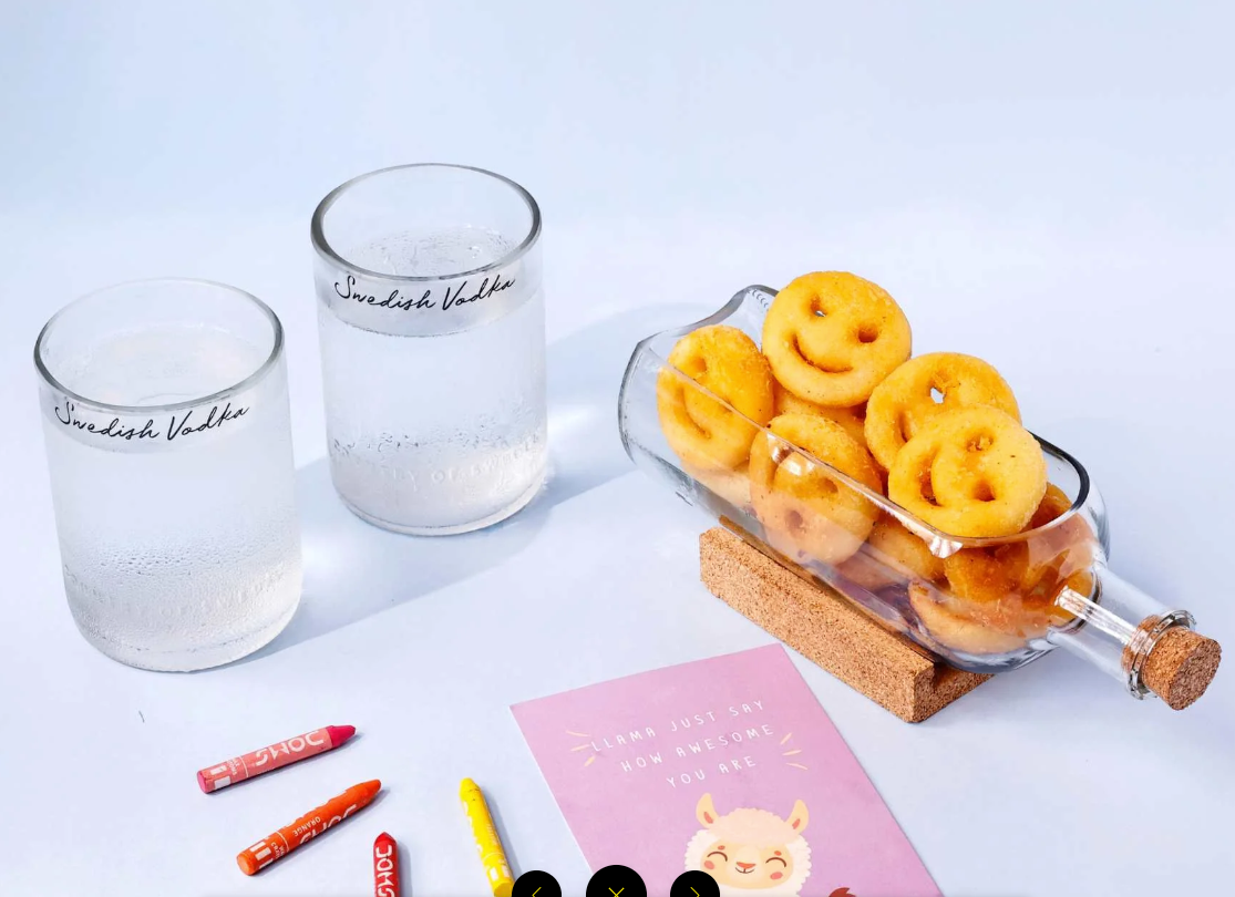 Upcycled Absolut Bottle Platter With Glasses