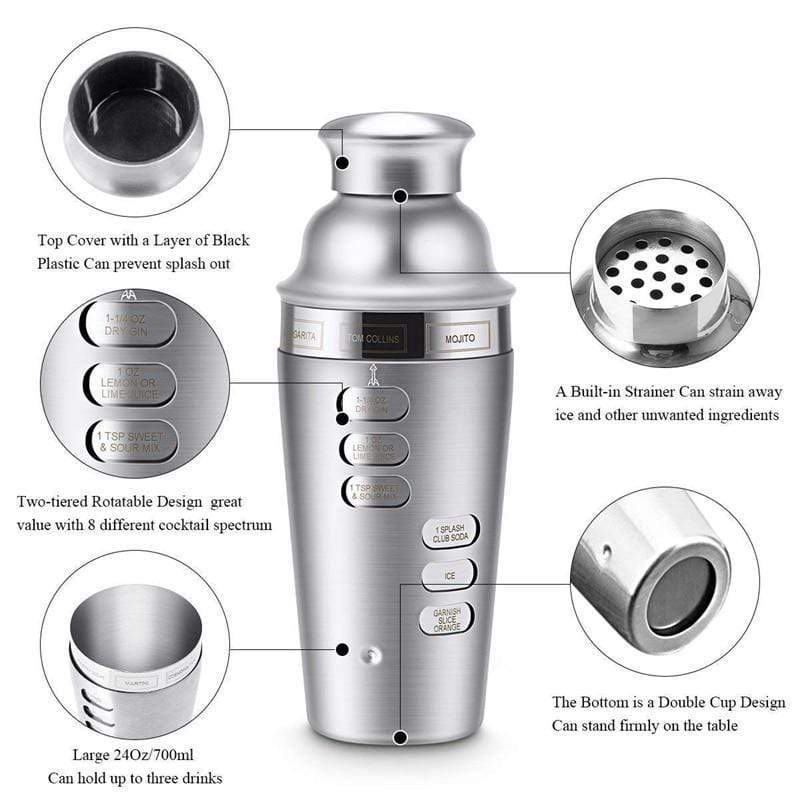 3 Piece Rotating Cocktail Shaker with 8 recipes