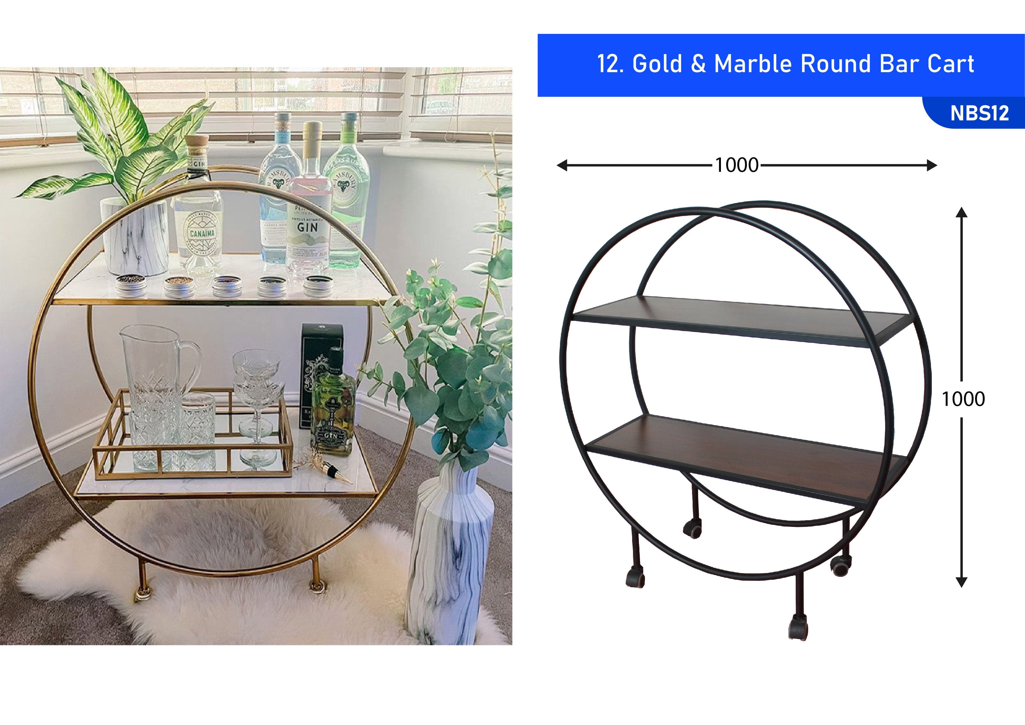 Gold & Marble Round Bar Cart