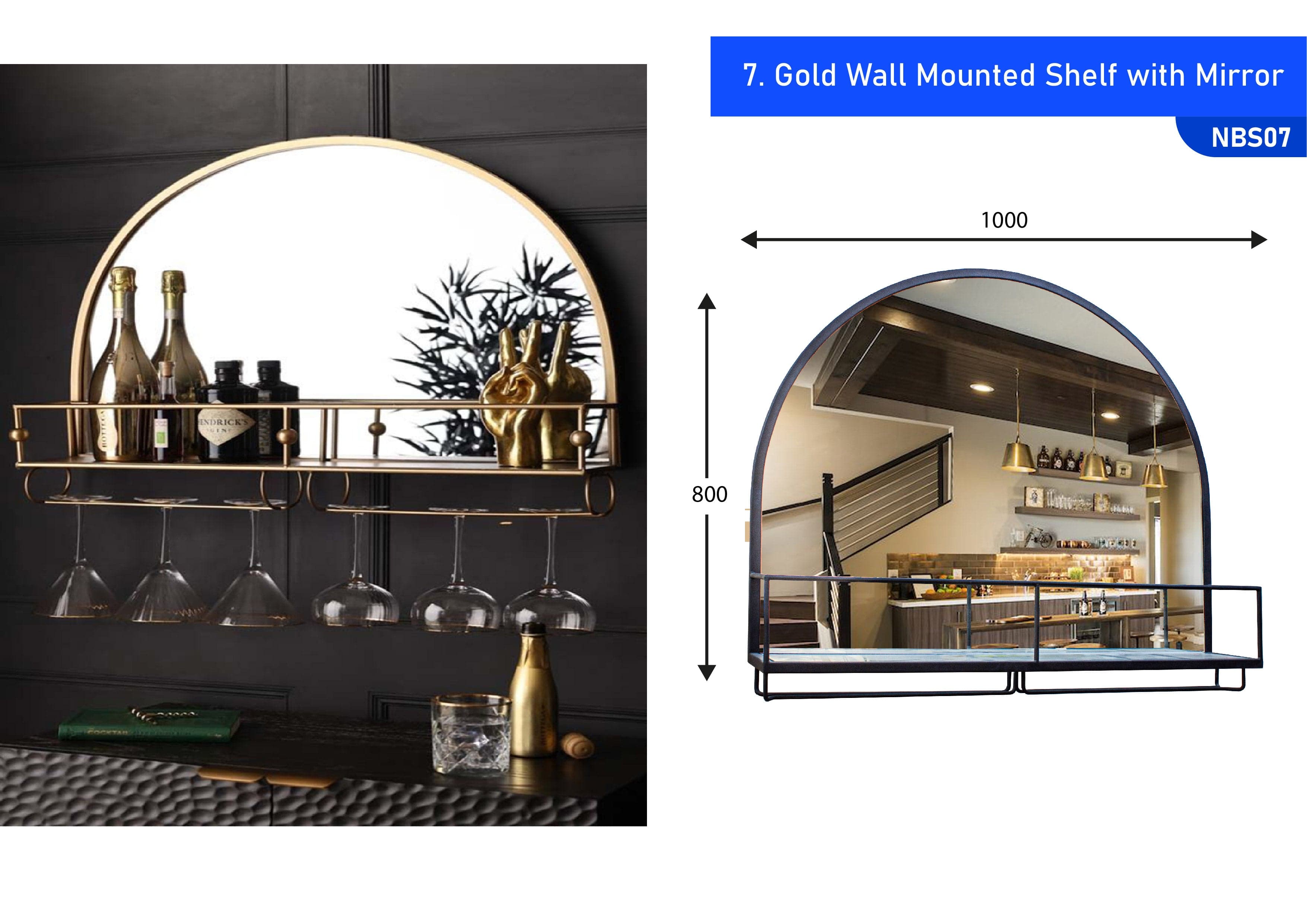 Gold Wall Mounted Shelf with Mirror Black