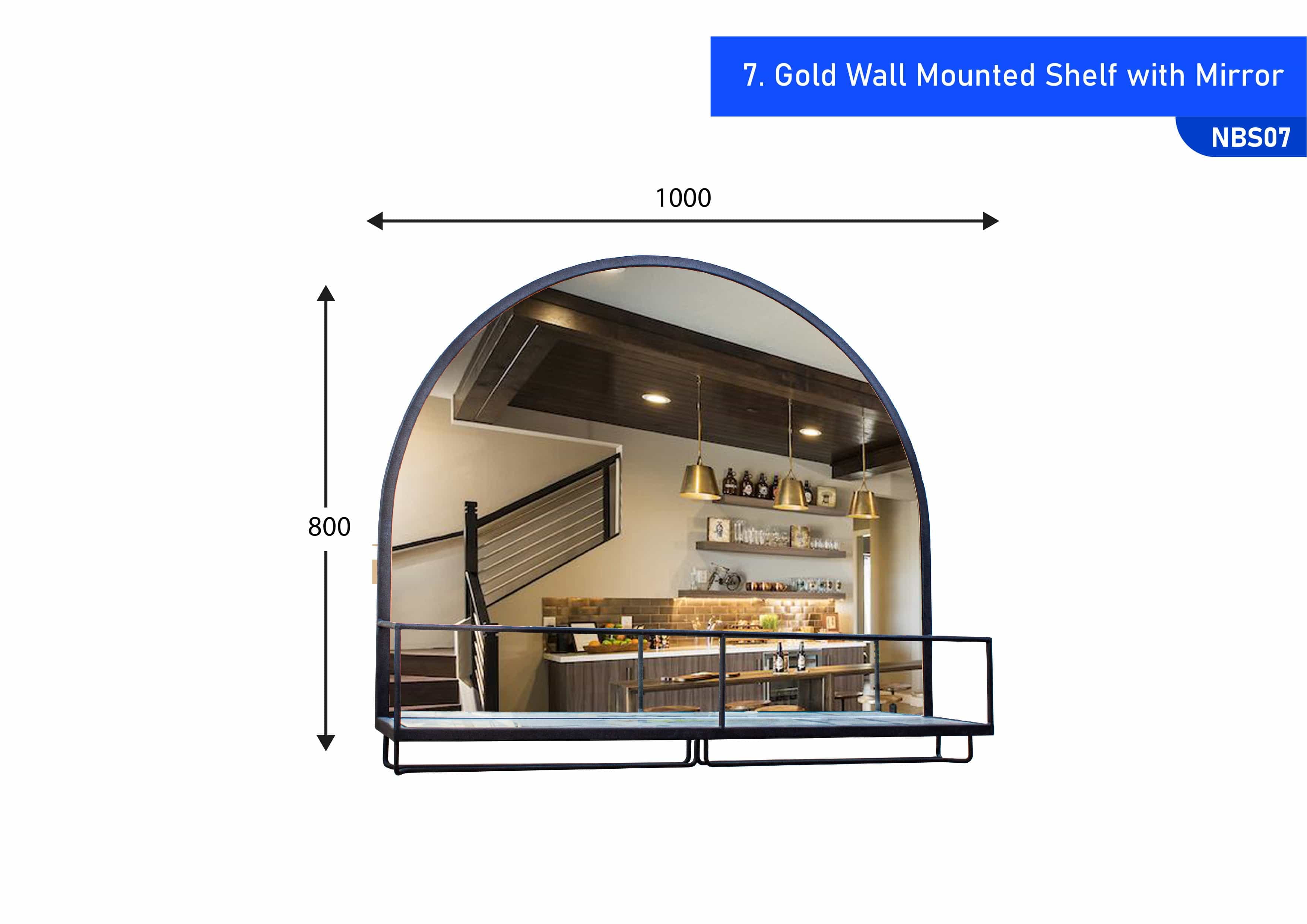 Gold Wall Mounted Shelf with Mirror Black