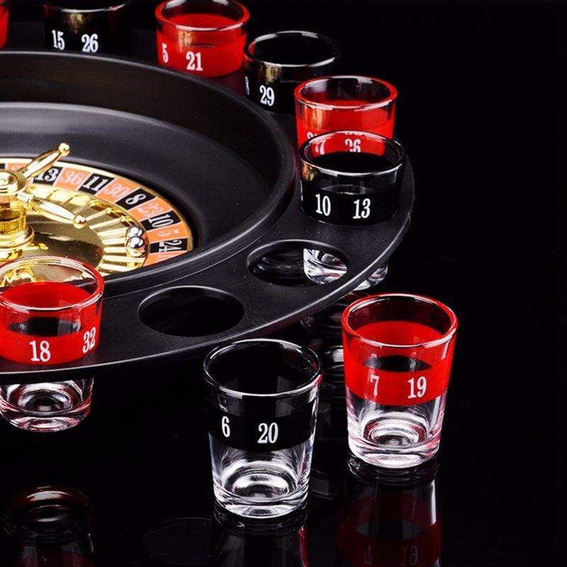 Roulette Wheel With 16 Shot Glasses