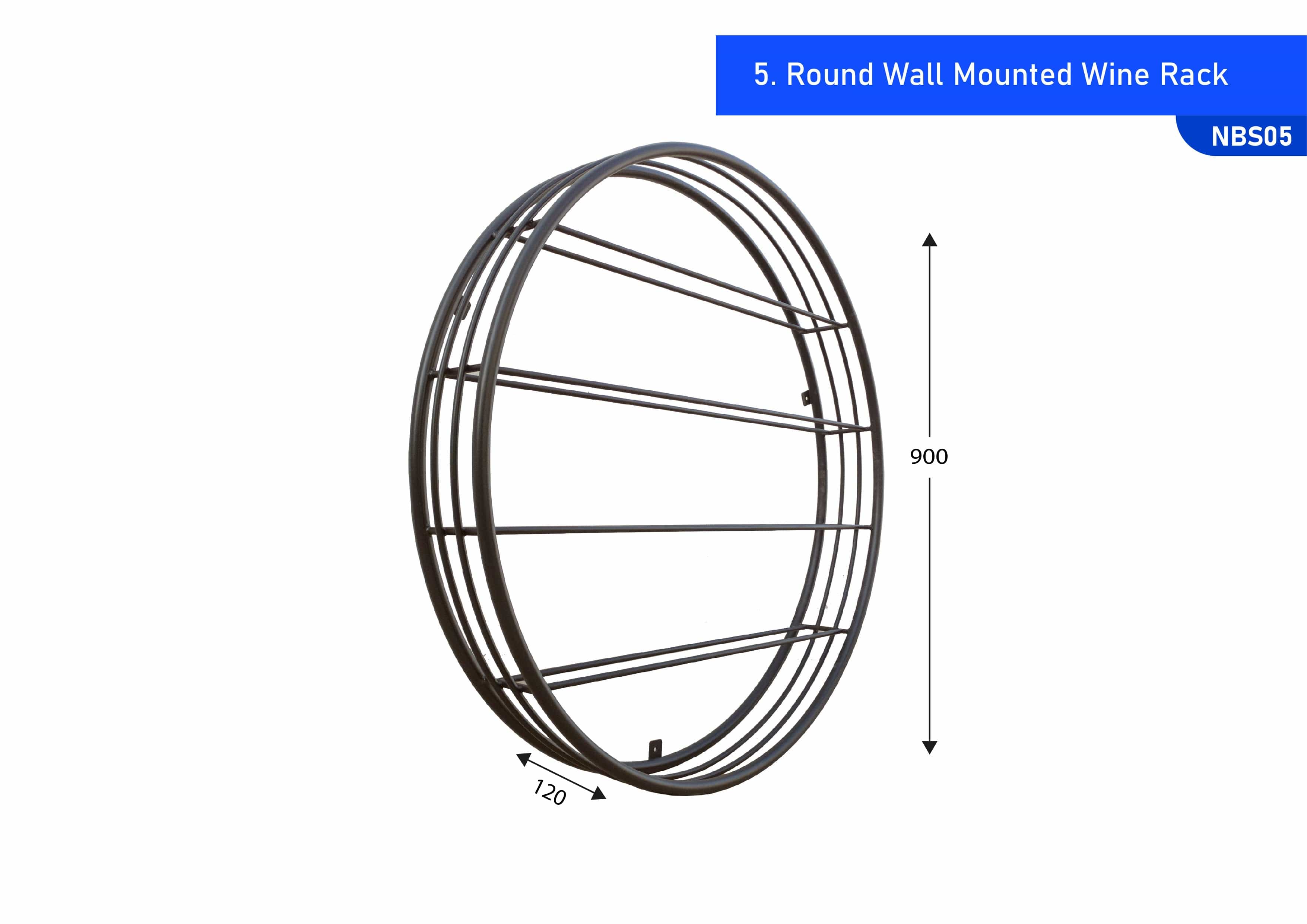 Round Wall Mounted Wine Rack Black
