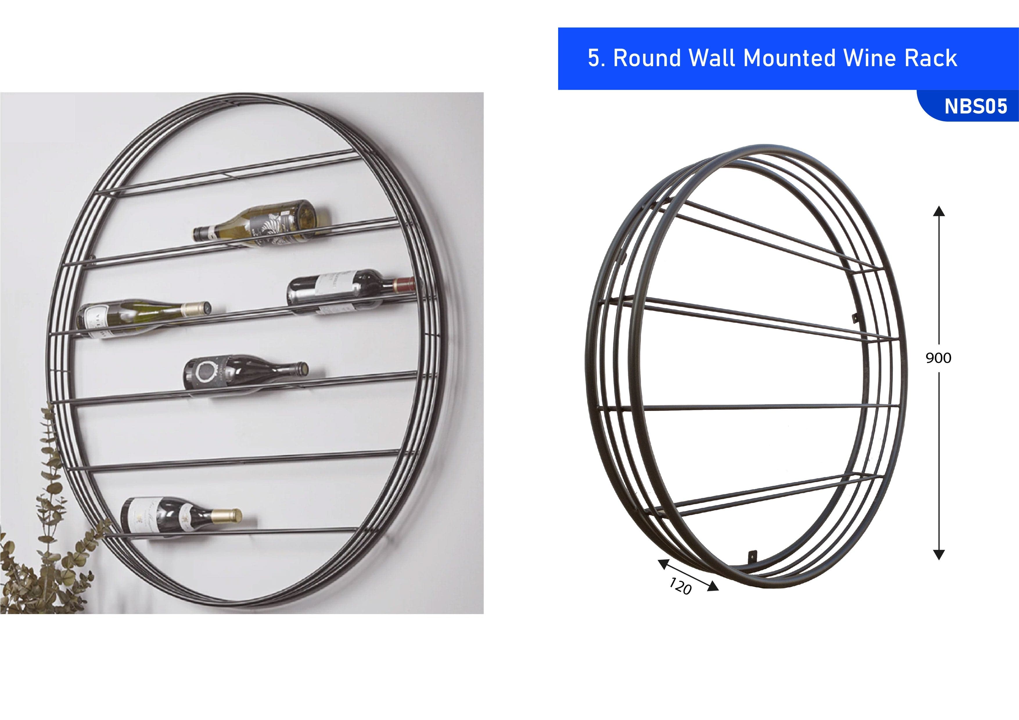 Round Wall Mounted Wine Rack Black