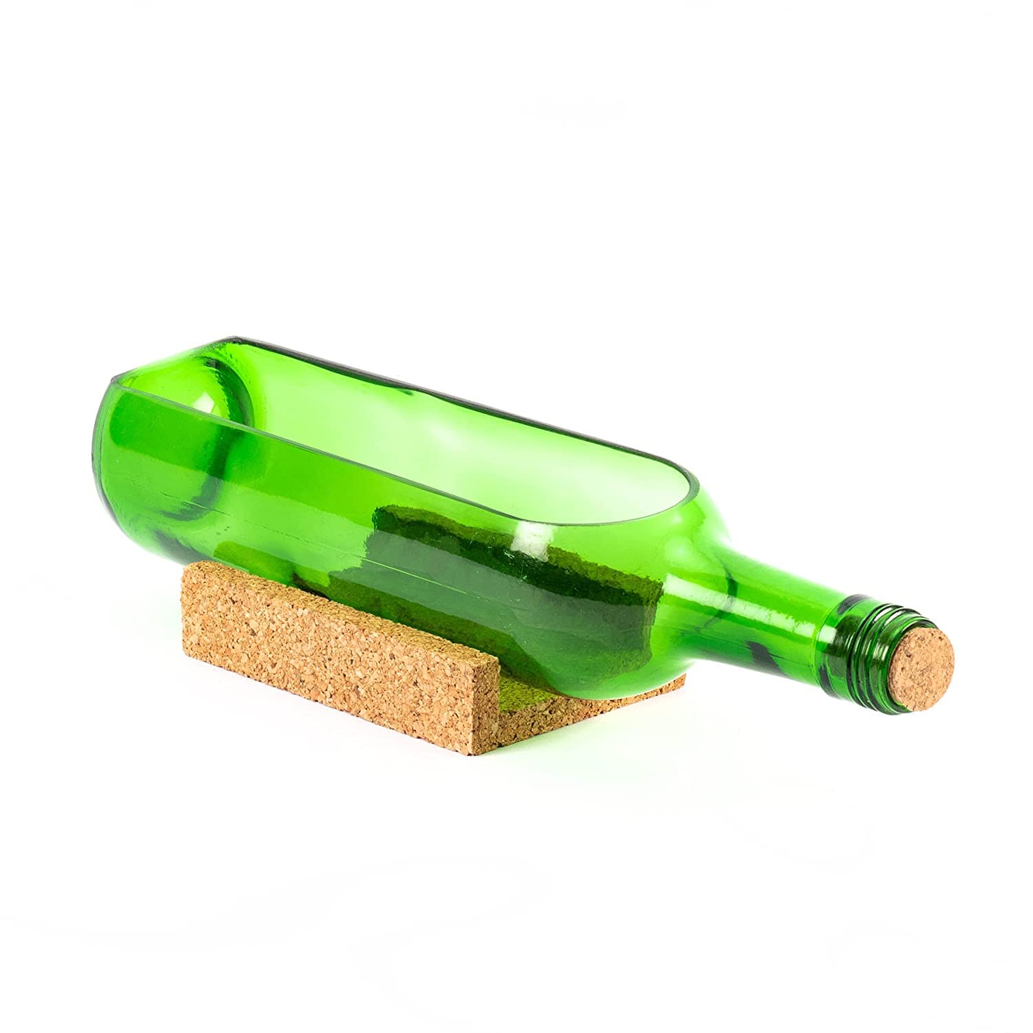 Upcycled Wine Bottle Platter with Glasses Green