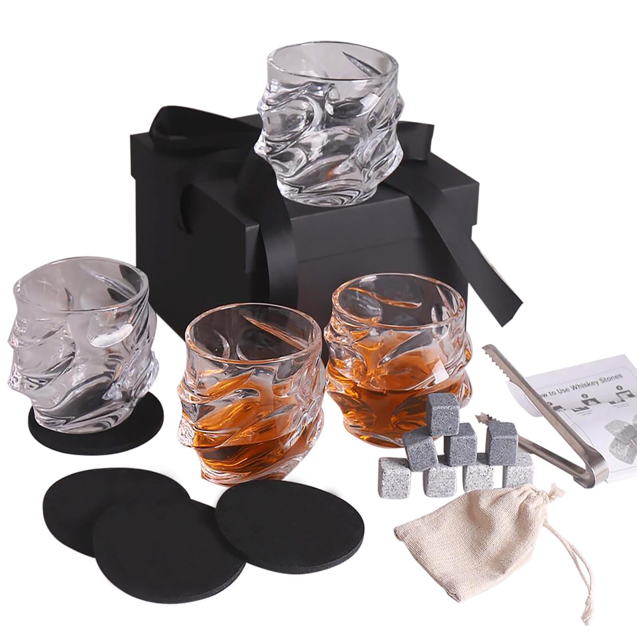 Whisky Gift Set With Ice Stones, Tong & Coaster