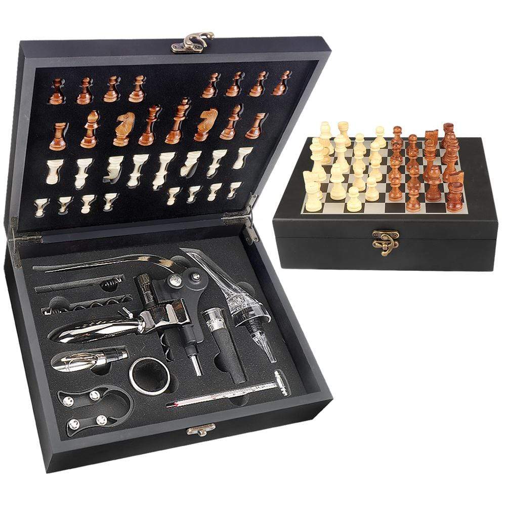 Wine Accessory Gift Set Black with Chess