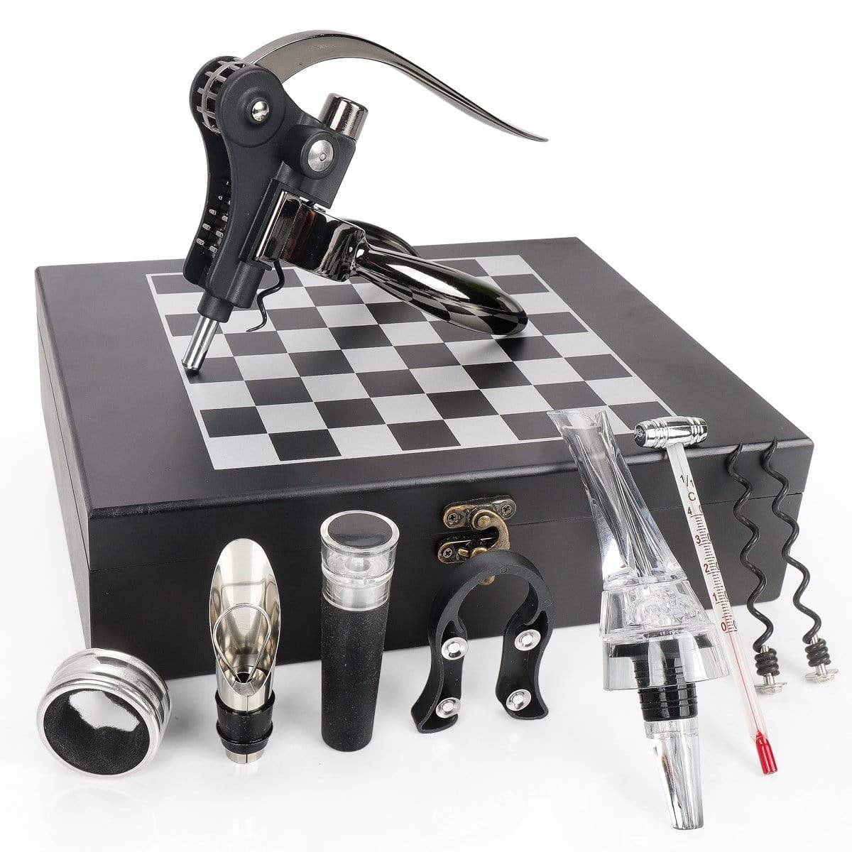 Wine Accessory Gift Set Black with Chess