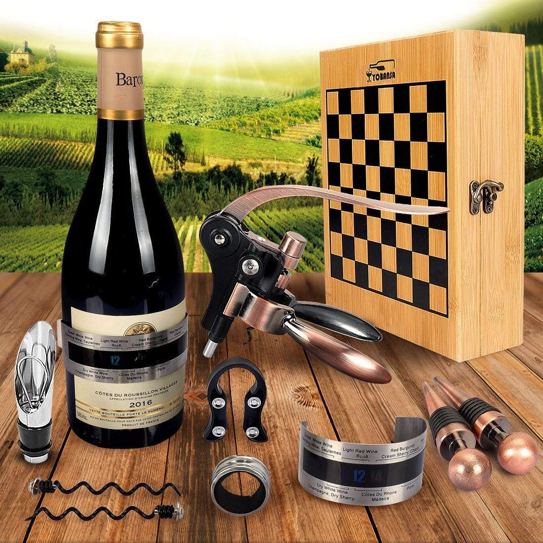 Wine Accessory Gift Set Brown with Chess