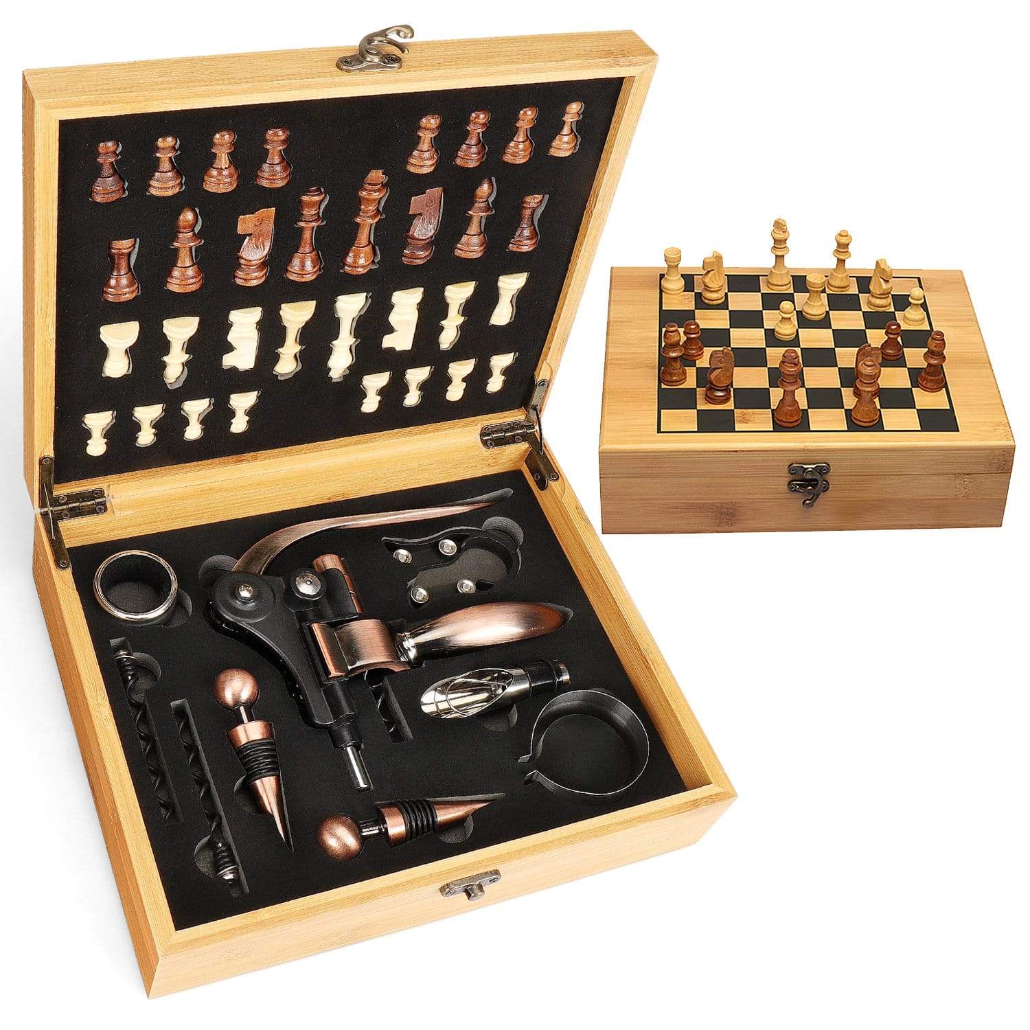 Wine Accessory Gift Set Brown with Chess