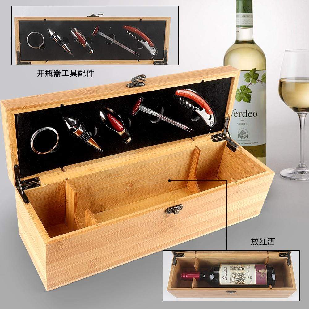 Wine Carry Box Gift Bag Wooden With Accessories