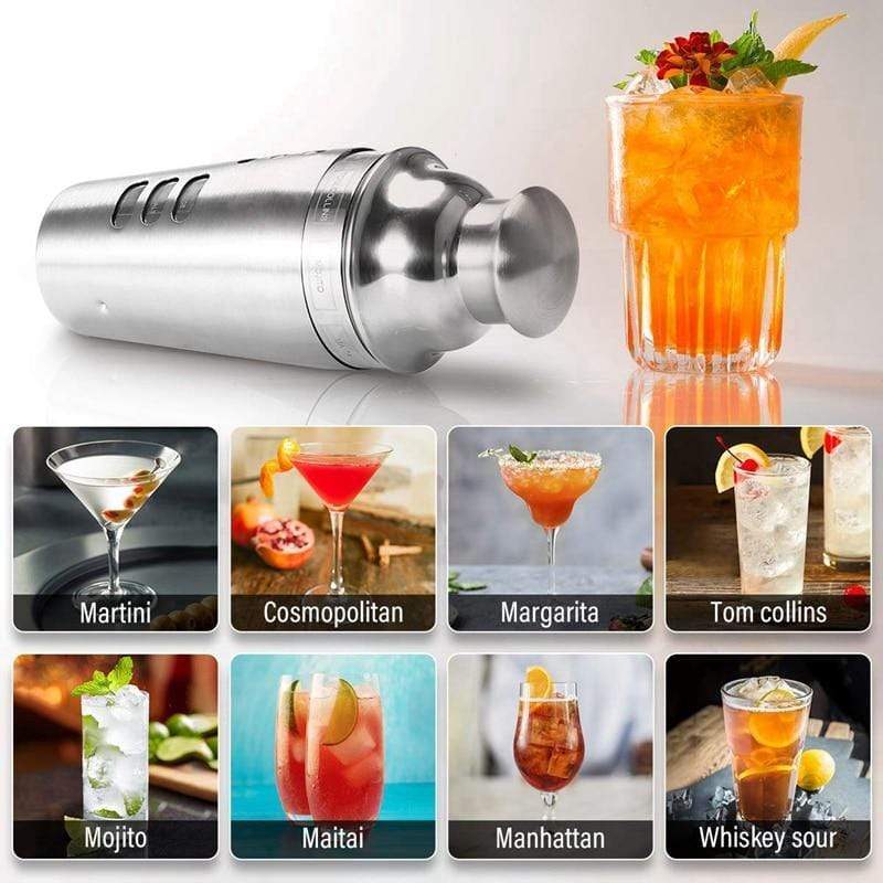 3 Piece Rotating Cocktail Shaker with 8 recipes
