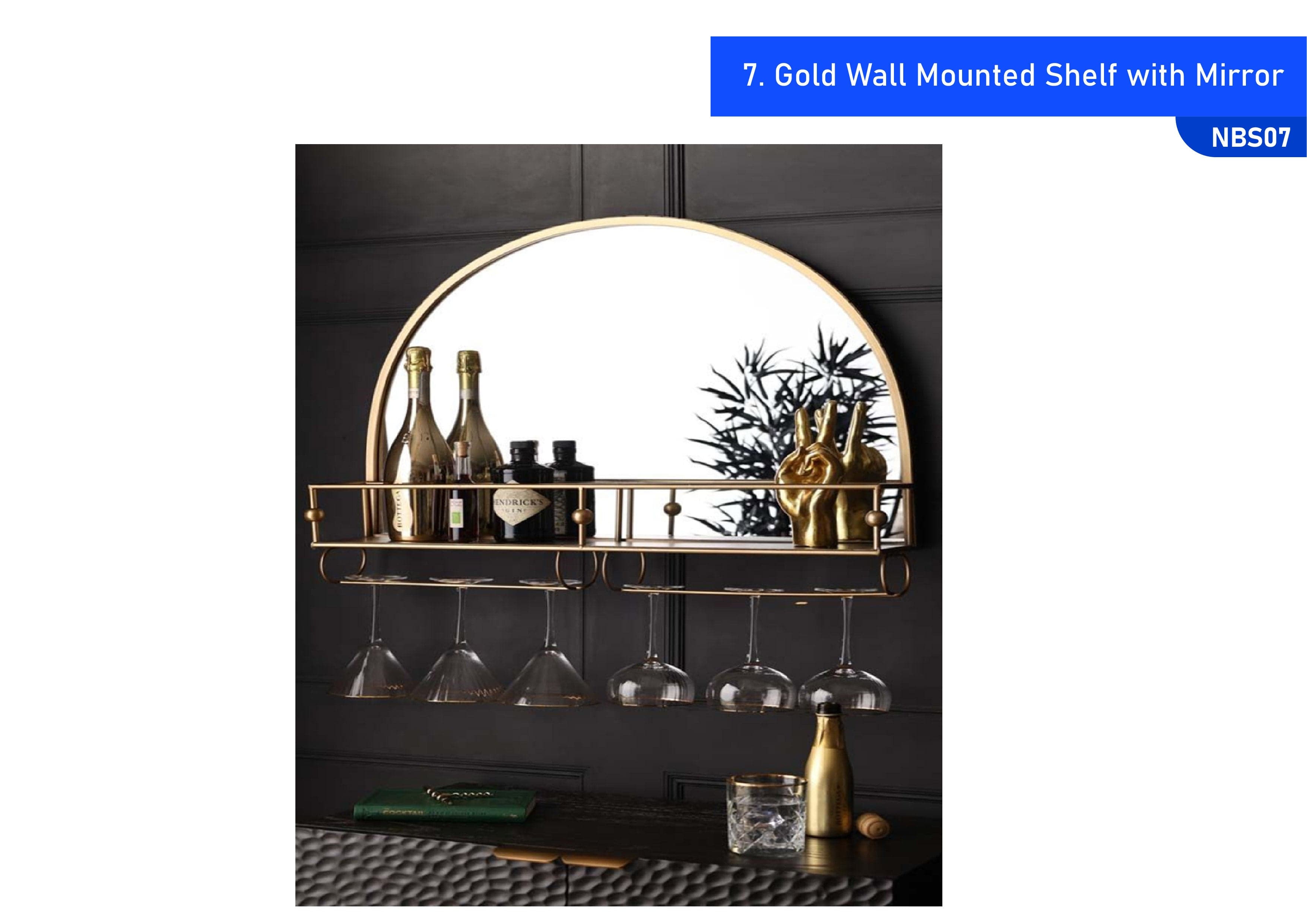 Gold Wall Mounted Shelf with Mirror Black