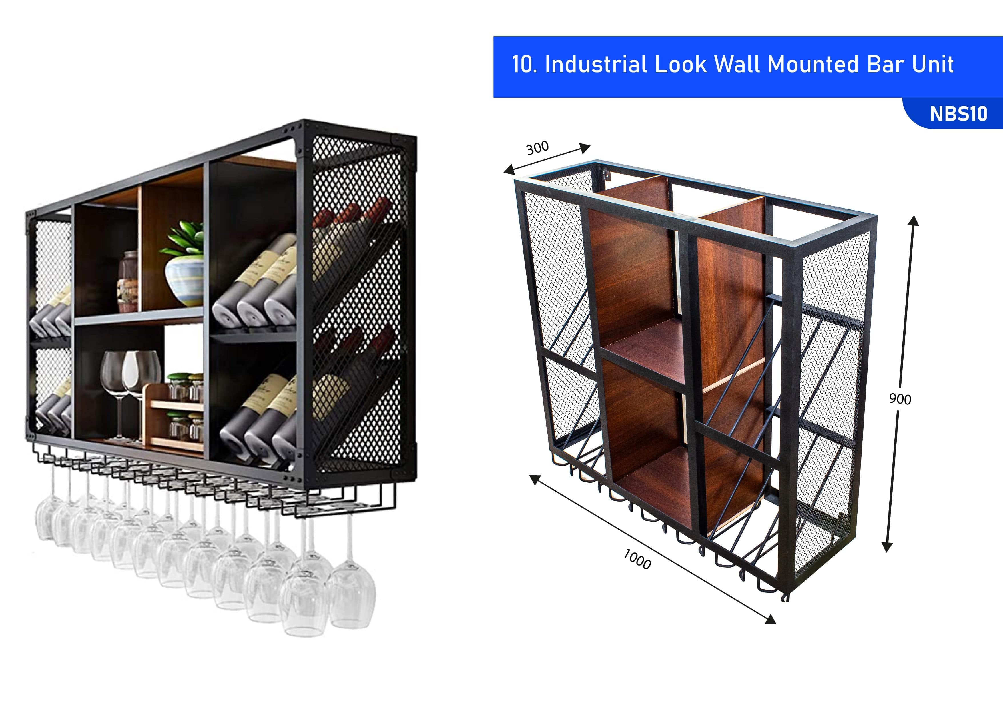 Industrial Look Wall Mounted Bar Unit Black