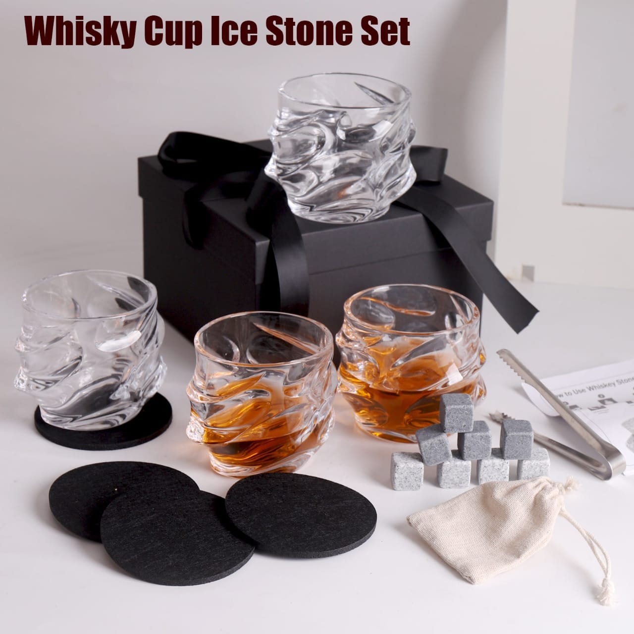 Whisky Gift Set With Ice Stones, Tong & Coaster