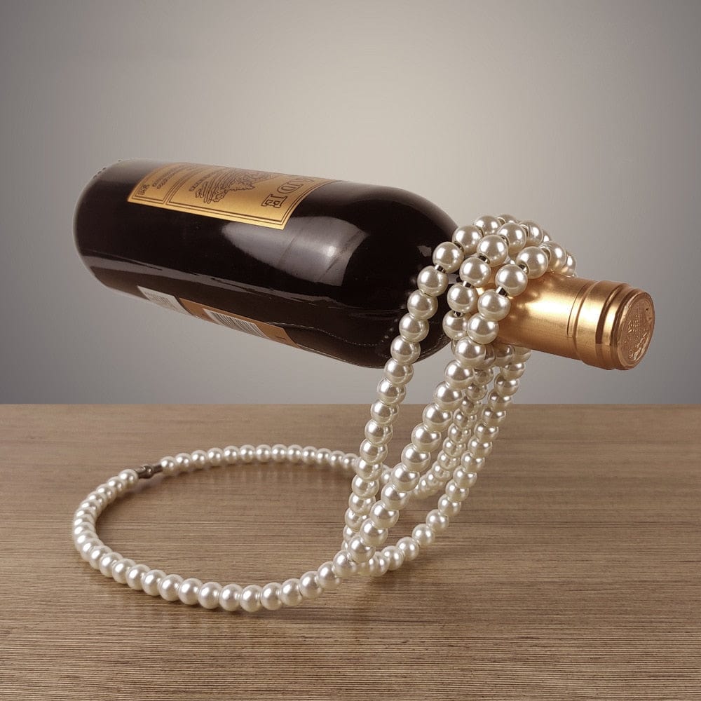 White Pearls Pearls Metal Wine Bottle Holder