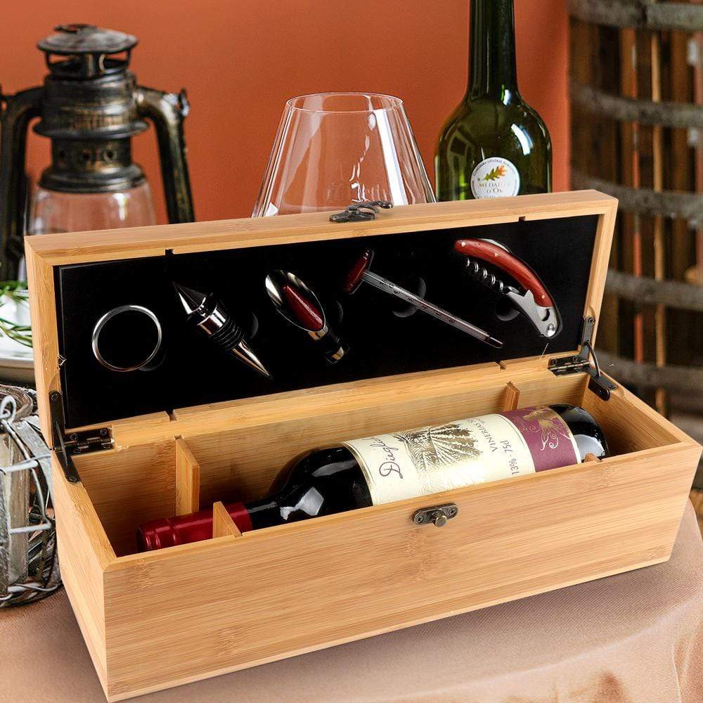 Wine Carry Box Gift Bag Wooden With Accessories